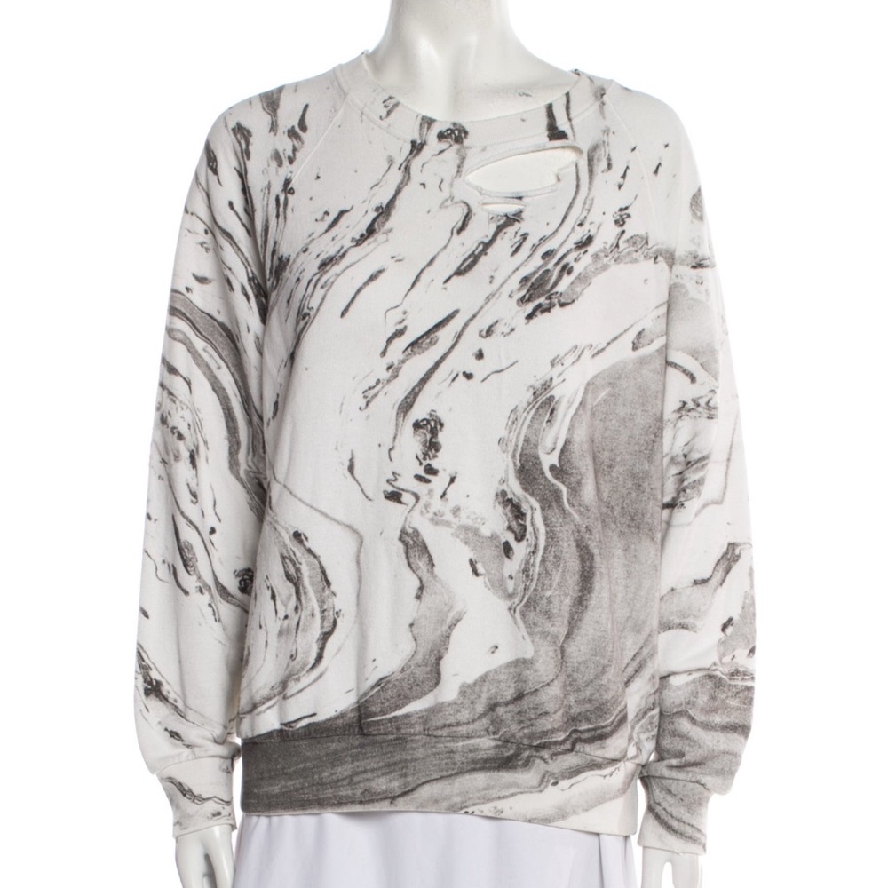 Yves Saint Laurent Gray and White Boxy Long Sleeve Sweatshirt